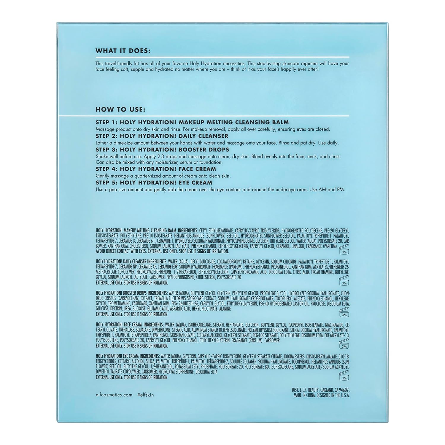 e.l.f. SKIN Holy Hydration! Hydrated Ever After Skincare Mini Kit, Cleanser, Makeup Remover, Moisturizer & Eye Cream For Hydrating Skin, Airplane-Friendly Sizes