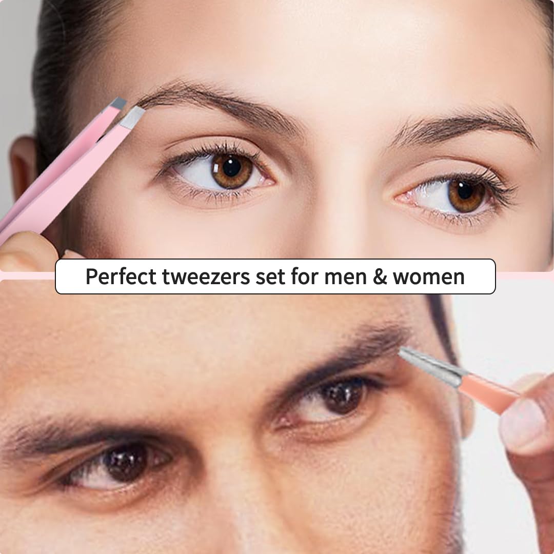 TsMADDTs 6 PCS Tweezers Set for Women, Eyebrow Tweezers with Curved Scissor for Ingrown Hair, Hair Plucking Daily Beauty Tools with Leather Travel Case